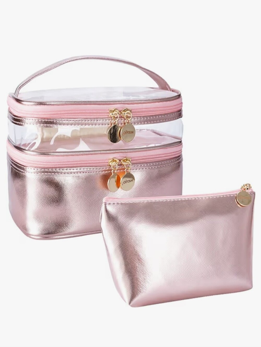 New Rose Gold Clear Travel Cosmetic Bag Set